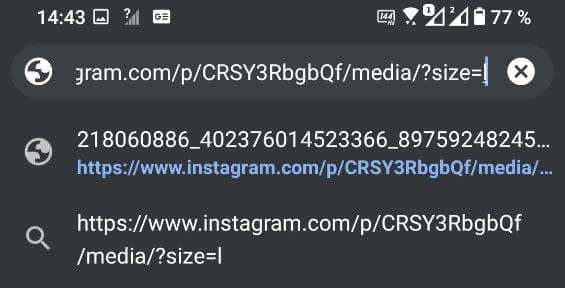 Instagram en navegador móvil, pegar código en URL